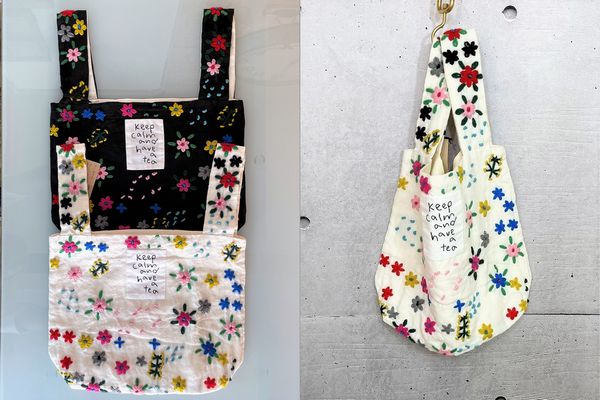 花柄刺繍トートバッグ♡pot and tea♡ポットアンドティー pot and tea | 毛糸刺繍バッグ